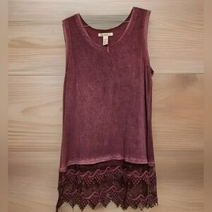 Women's Plum Sleeveless Tank with Lace Indigo Thread Co. Boho NWOT Sz M